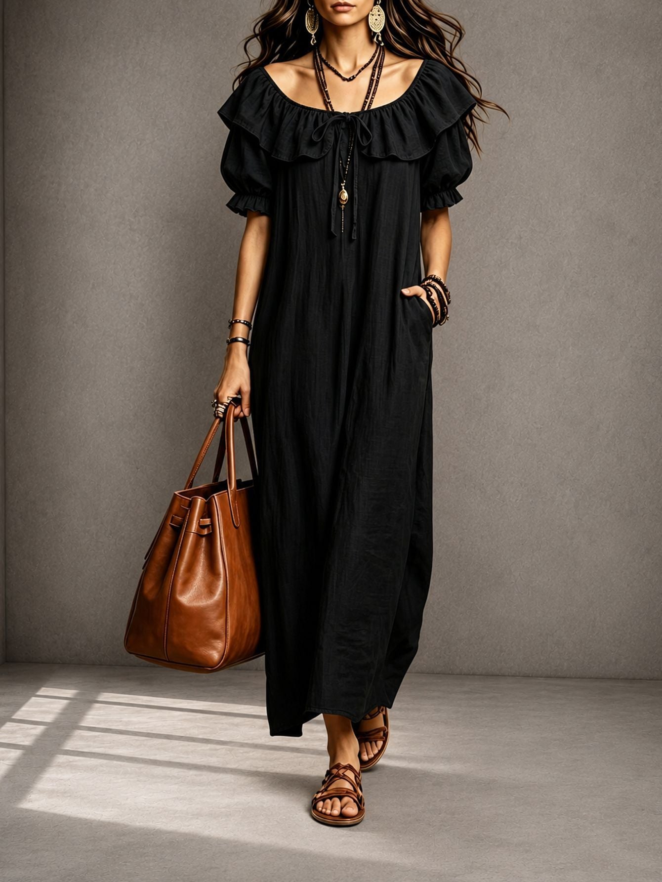 Round Neck Ruffle Casual Elegant Beach Dress