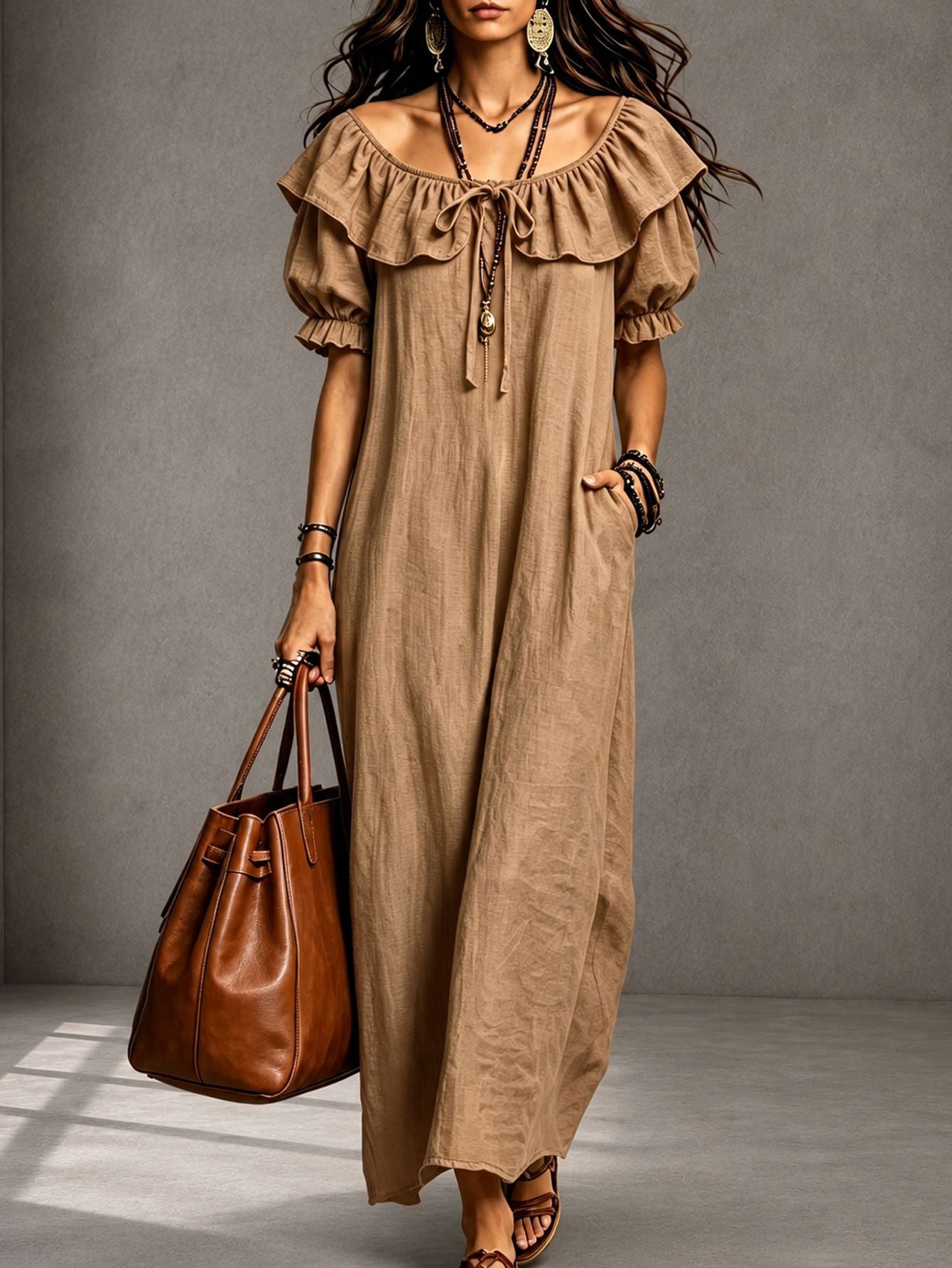 Round Neck Ruffle Casual Elegant Beach Dress