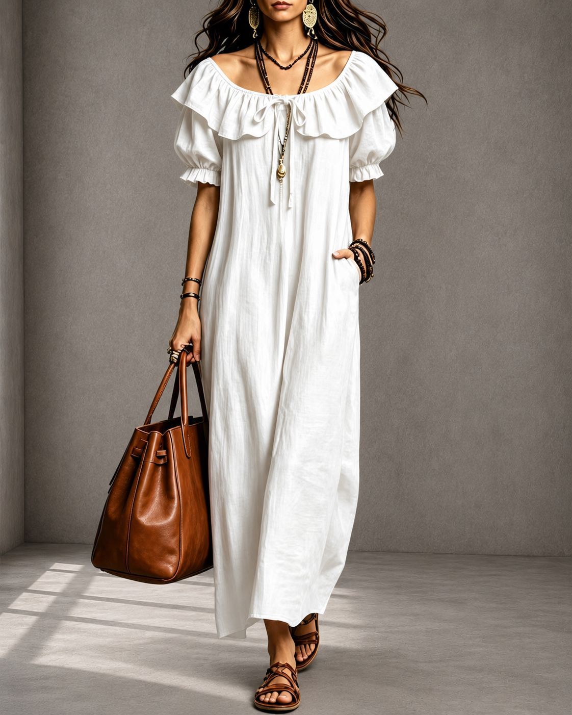 Round Neck Ruffle Casual Elegant Beach Dress