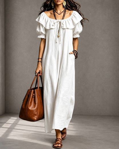 Round Neck Ruffle Casual Elegant Beach Dress