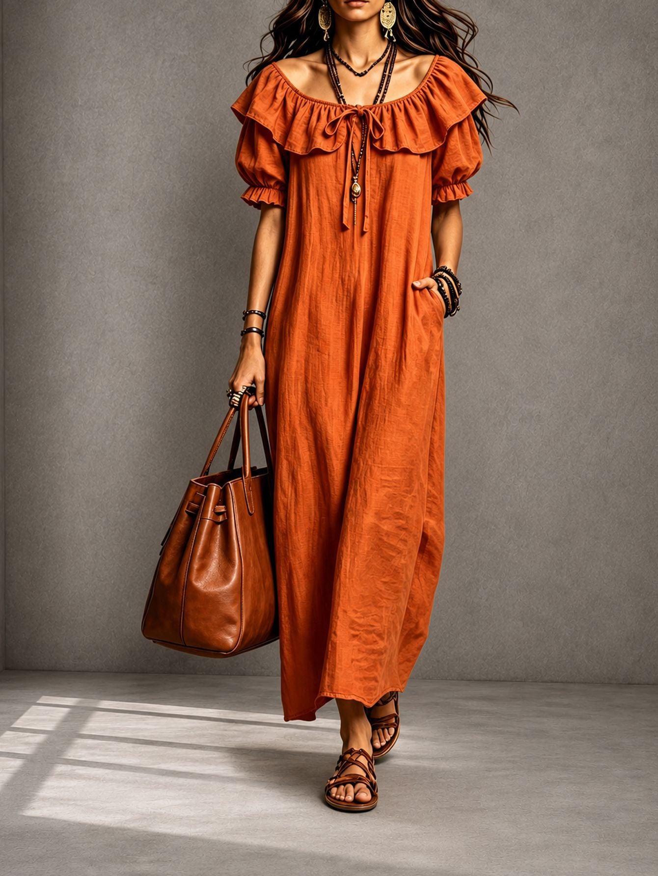 Round Neck Ruffle Casual Elegant Beach Dress