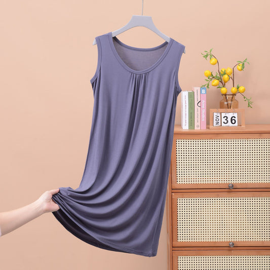 Round Neck Ruffled Sleeveless Loose Fit Maxi Dress for Plus Size - Solid Color Casual Home Dress