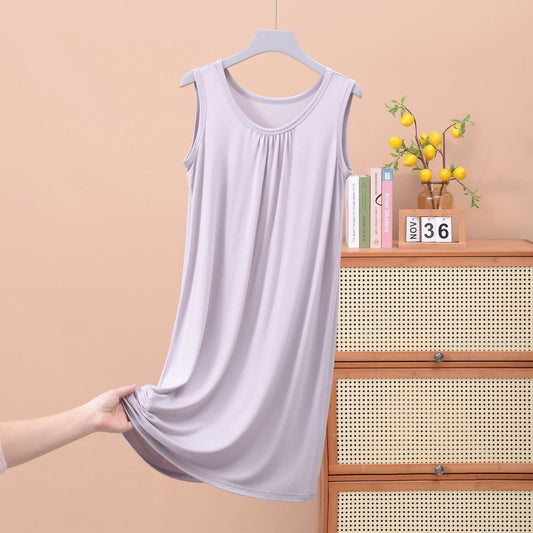 Round Neck Ruffled Sleeveless Loose Fit Maxi Dress for Plus Size - Solid Color Casual Home Dress