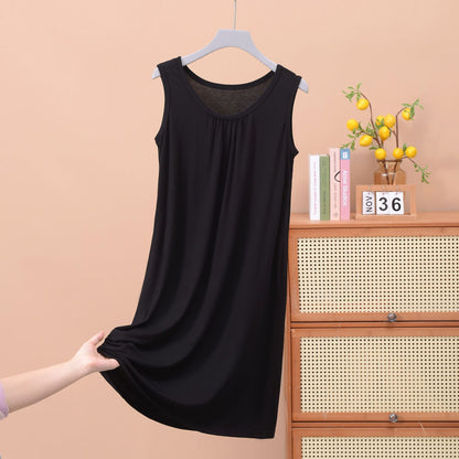 Round Neck Ruffled Sleeveless Loose Fit Maxi Dress for Plus Size - Solid Color Casual Home Dress
