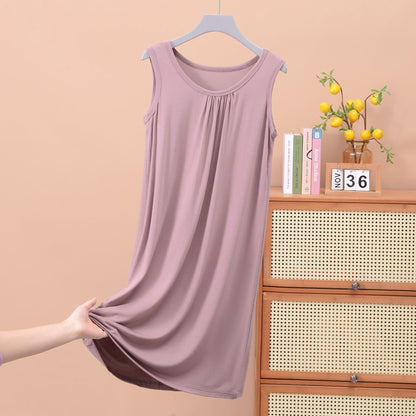 Round Neck Ruffled Sleeveless Loose Fit Maxi Dress for Plus Size - Solid Color Casual Home Dress