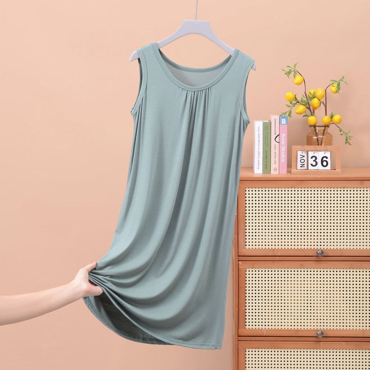 Round Neck Ruffled Sleeveless Loose Fit Maxi Dress for Plus Size - Solid Color Casual Home Dress