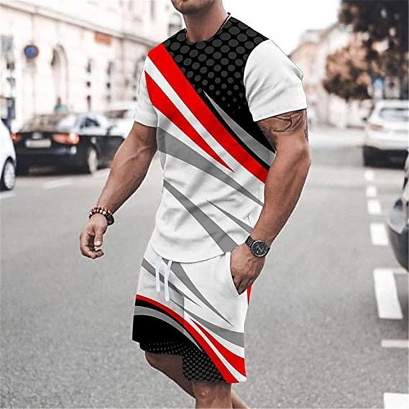 Round Neck Short Sleeve Printed T-Shirt Shorts