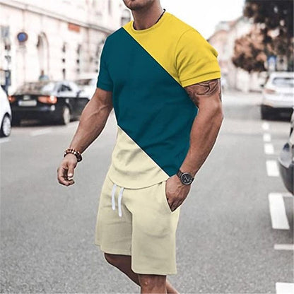 Round Neck Short Sleeve Printed T-Shirt Shorts