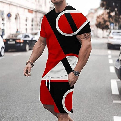 Round Neck Short Sleeve Printed T-Shirt Shorts
