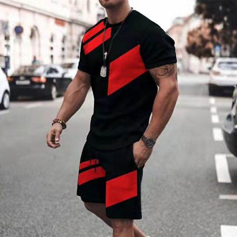 Round Neck Short Sleeve Printed T-Shirt Shorts