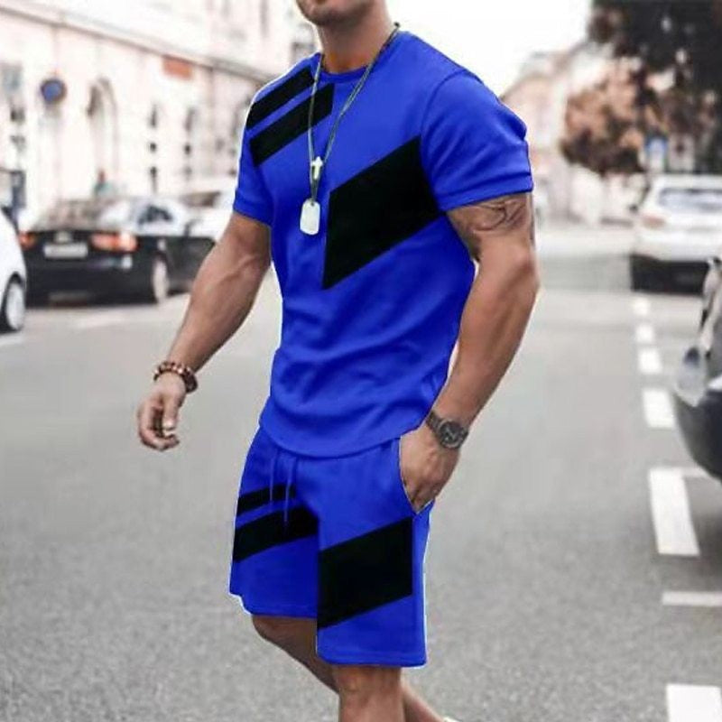 Round Neck Short Sleeve Printed T-Shirt Shorts
