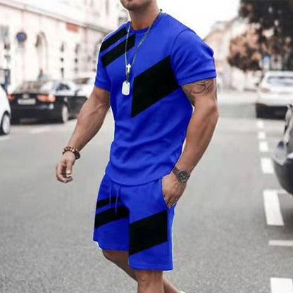 Round Neck Short Sleeve Printed T-Shirt Shorts