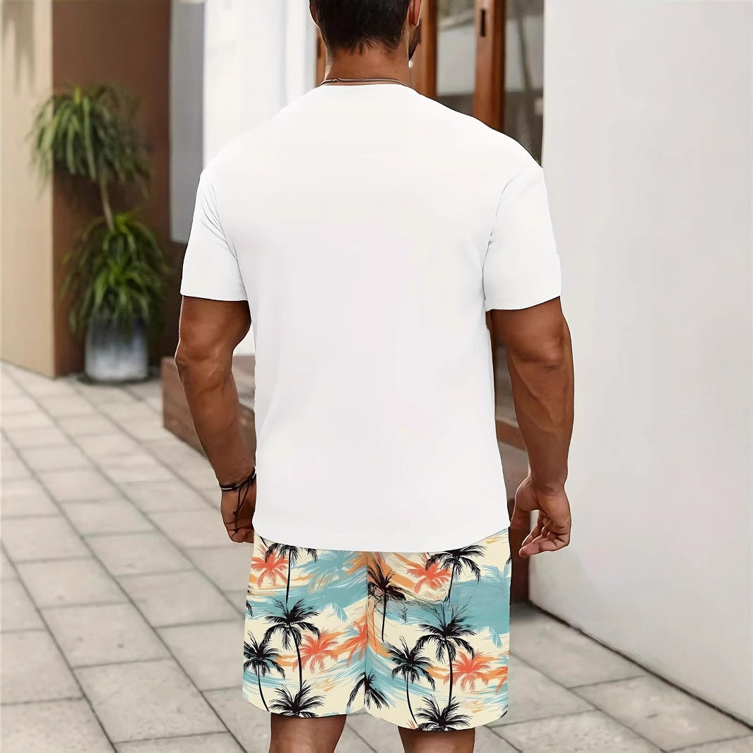 Round Neck Short Sleeve Printed T-Shirt Shorts Suit