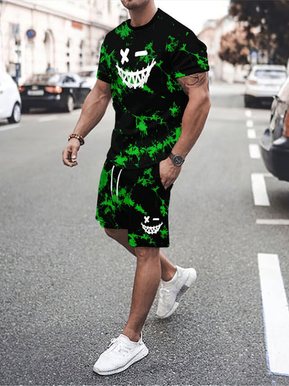 Round Neck Short Sleeve Printed T-Shirt Shorts Suit