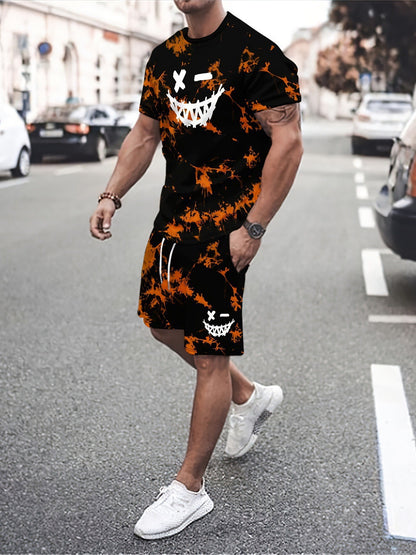 Round Neck Short Sleeve Printed T-Shirt Shorts Suit