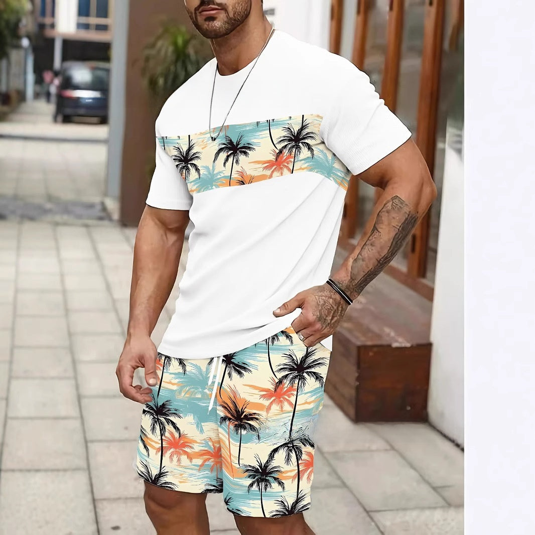 Round Neck Short Sleeve Printed T-Shirt Shorts Suit