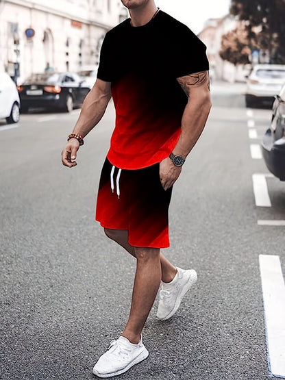 Round Neck Short Sleeve Printed T-Shirt Shorts Suit