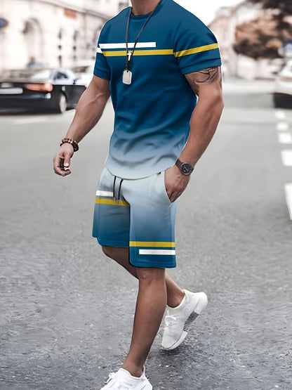 Round Neck Short Sleeve Printed T-Shirt Shorts Suit