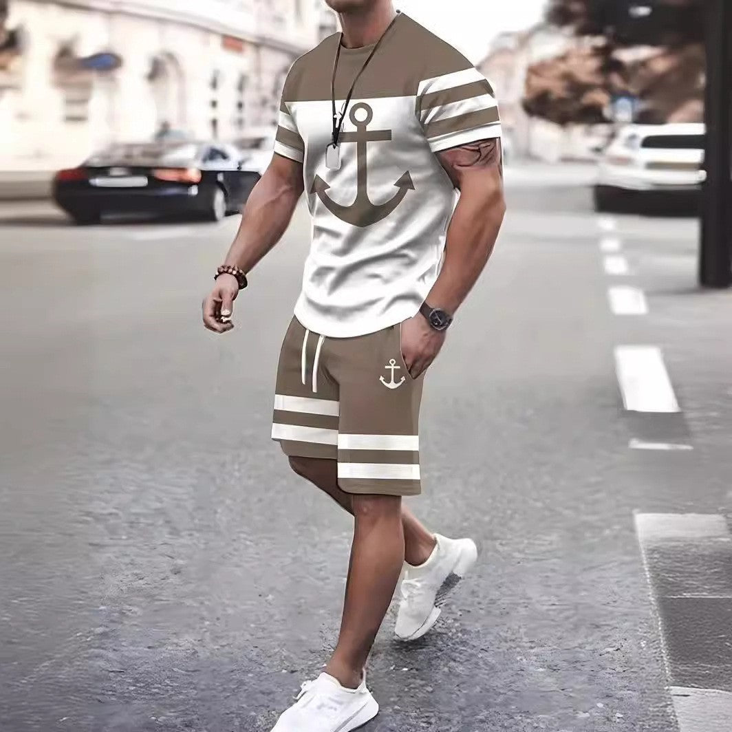 Round Neck Short Sleeve Printed T-Shirt Shorts Suit