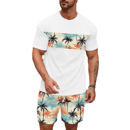Round Neck Short Sleeve Printed T-Shirt Shorts Suit