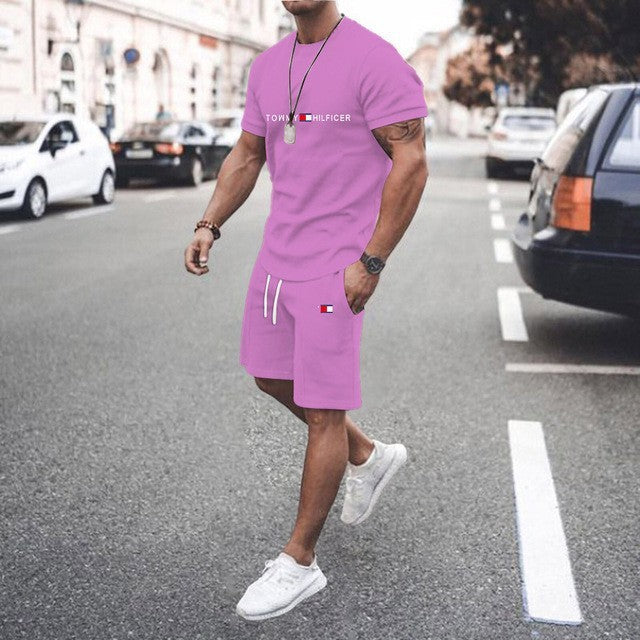 Round Neck Short Sleeve Printed T-Shirt Shorts Suit