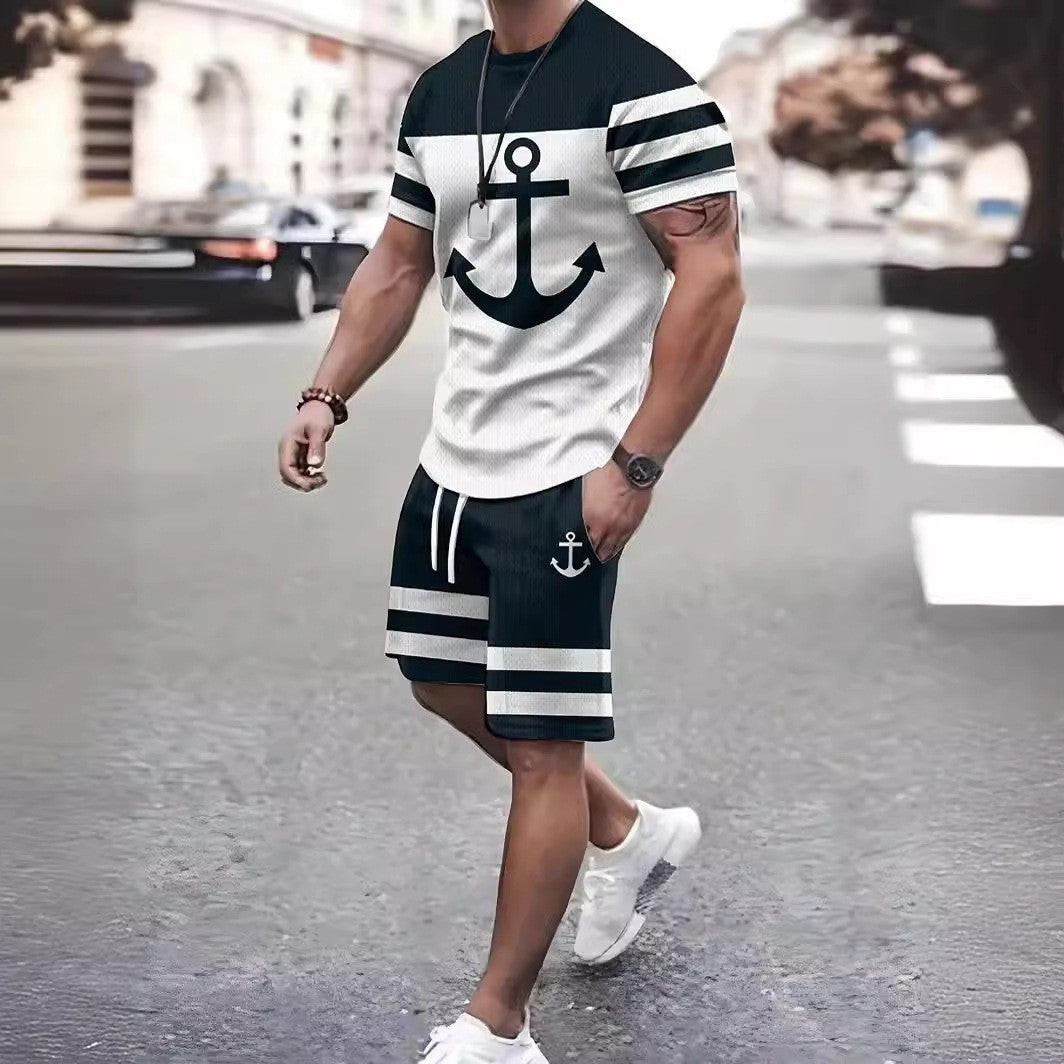 Round Neck Short Sleeve Printed T-Shirt Shorts Suit