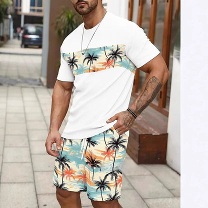 Round Neck Short Sleeve Printed T-Shirt Shorts Suit