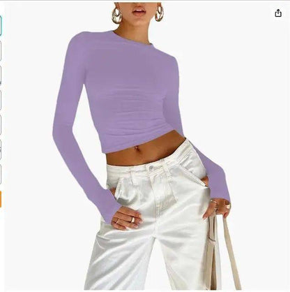 Round-neck solid-color T-shirt
