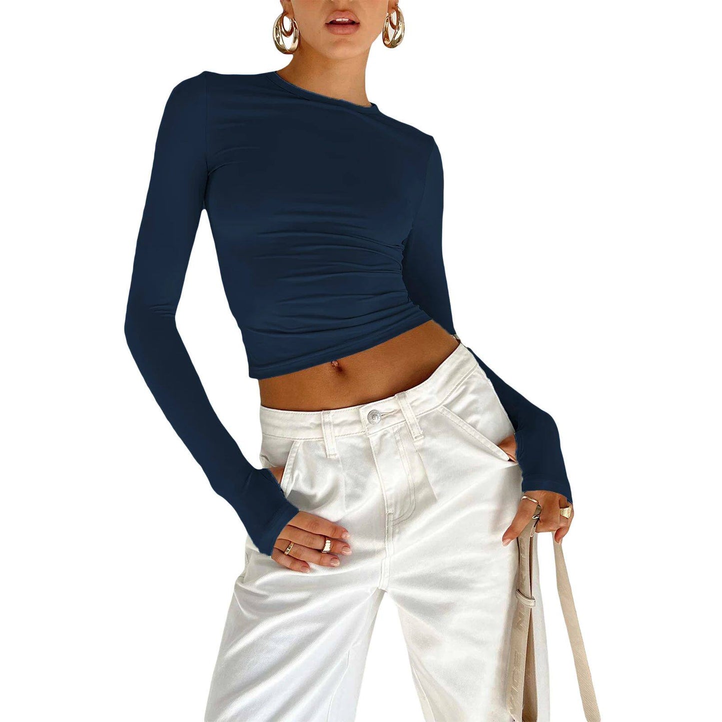 Round-neck solid-color T-shirt