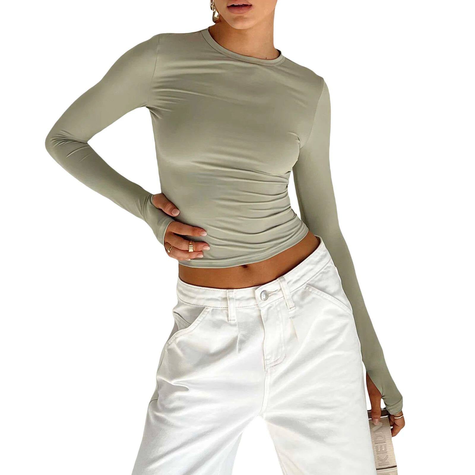 Round-neck solid-color T-shirt