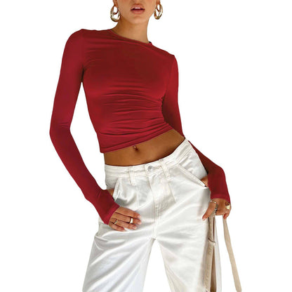 Round-neck solid-color T-shirt