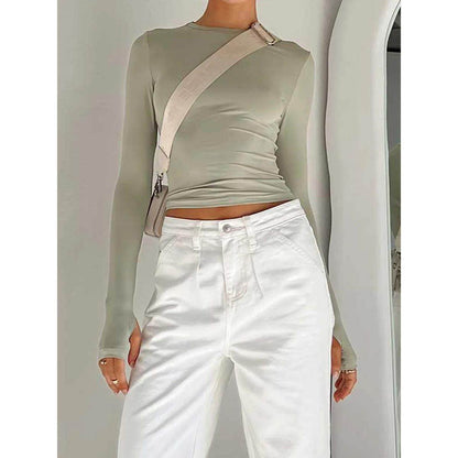 Round-neck solid-color T-shirt