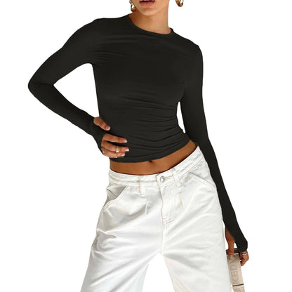 Round-neck solid-color T-shirt