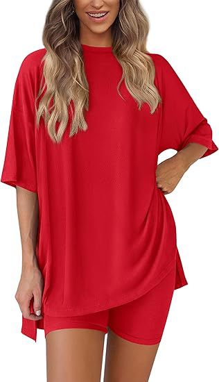 round neck split loose shorts short sleeve home clothes