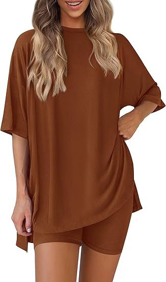 round neck split loose shorts short sleeve home clothes