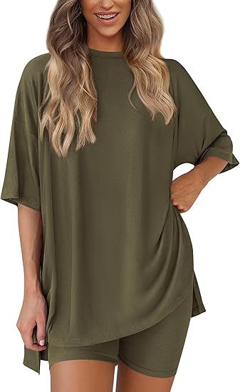 round neck split loose shorts short sleeve home clothes