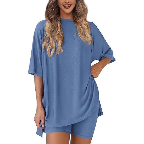 round neck split loose shorts short sleeve home clothes