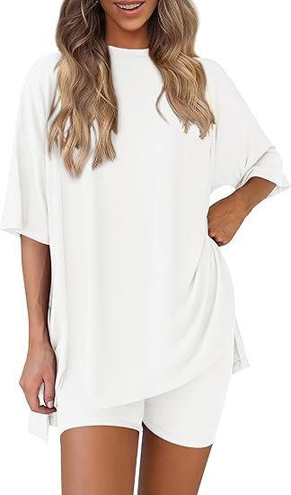 round neck split loose shorts short sleeve home clothes