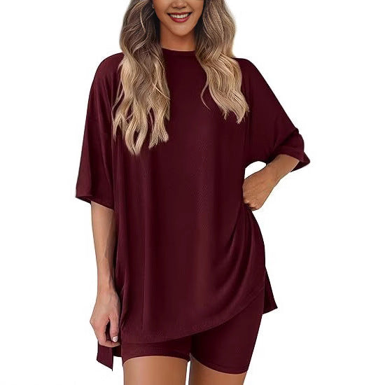round neck split loose shorts short sleeve home clothes