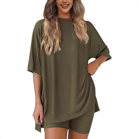 round neck split loose shorts short sleeve home clothes