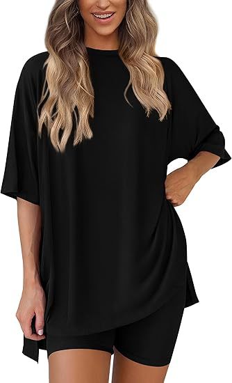 round neck split loose shorts short sleeve home clothes