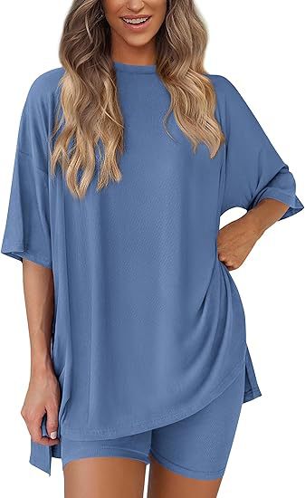 round neck split loose shorts short sleeve home clothes