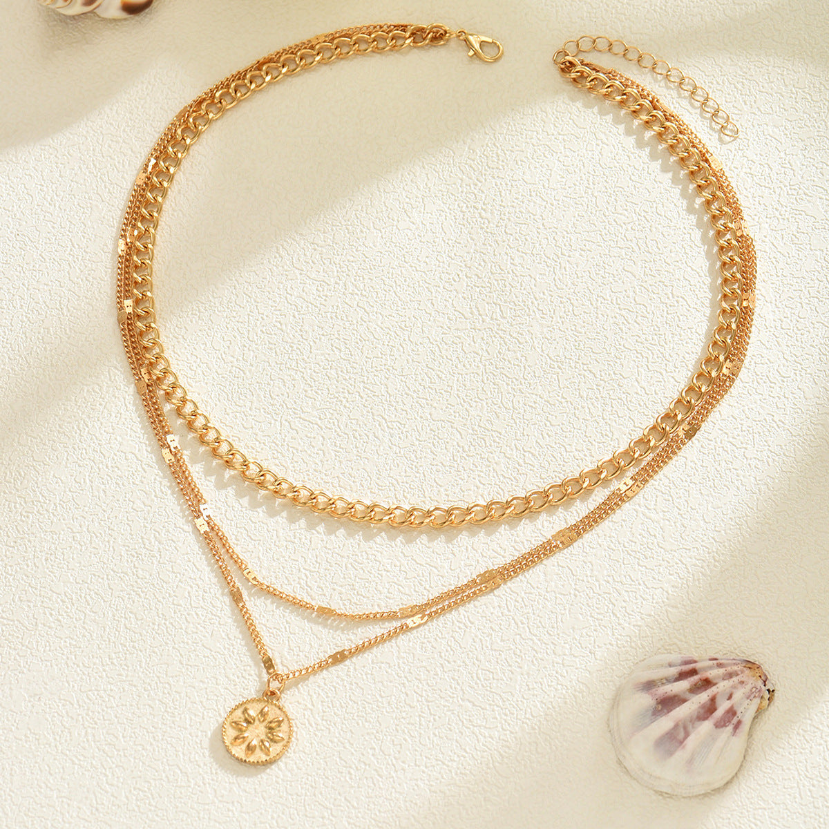 Round Pendant Layered Necklace
