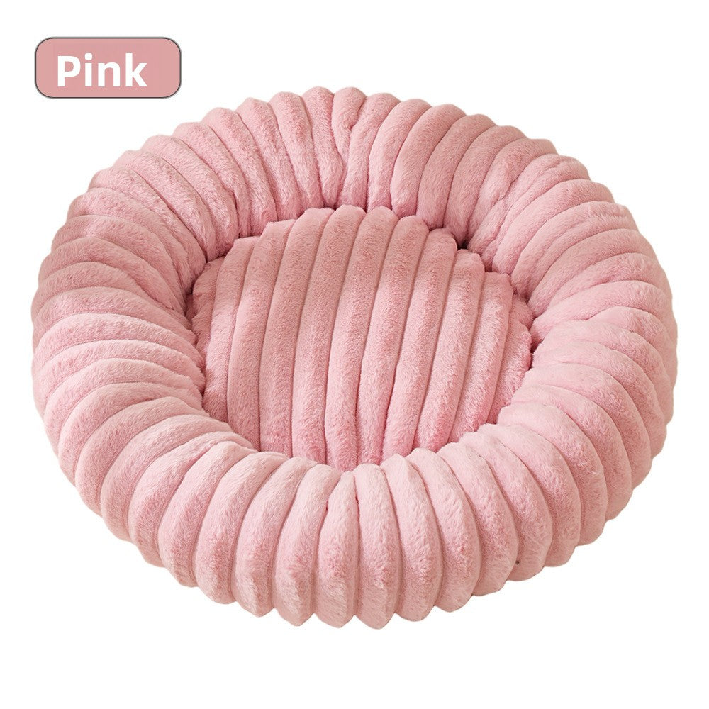 Round Plush Pet Bed Donut Cushion