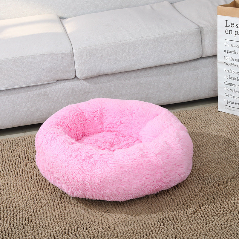 Round Plush Pet Bed Washable Donut Dog Bed