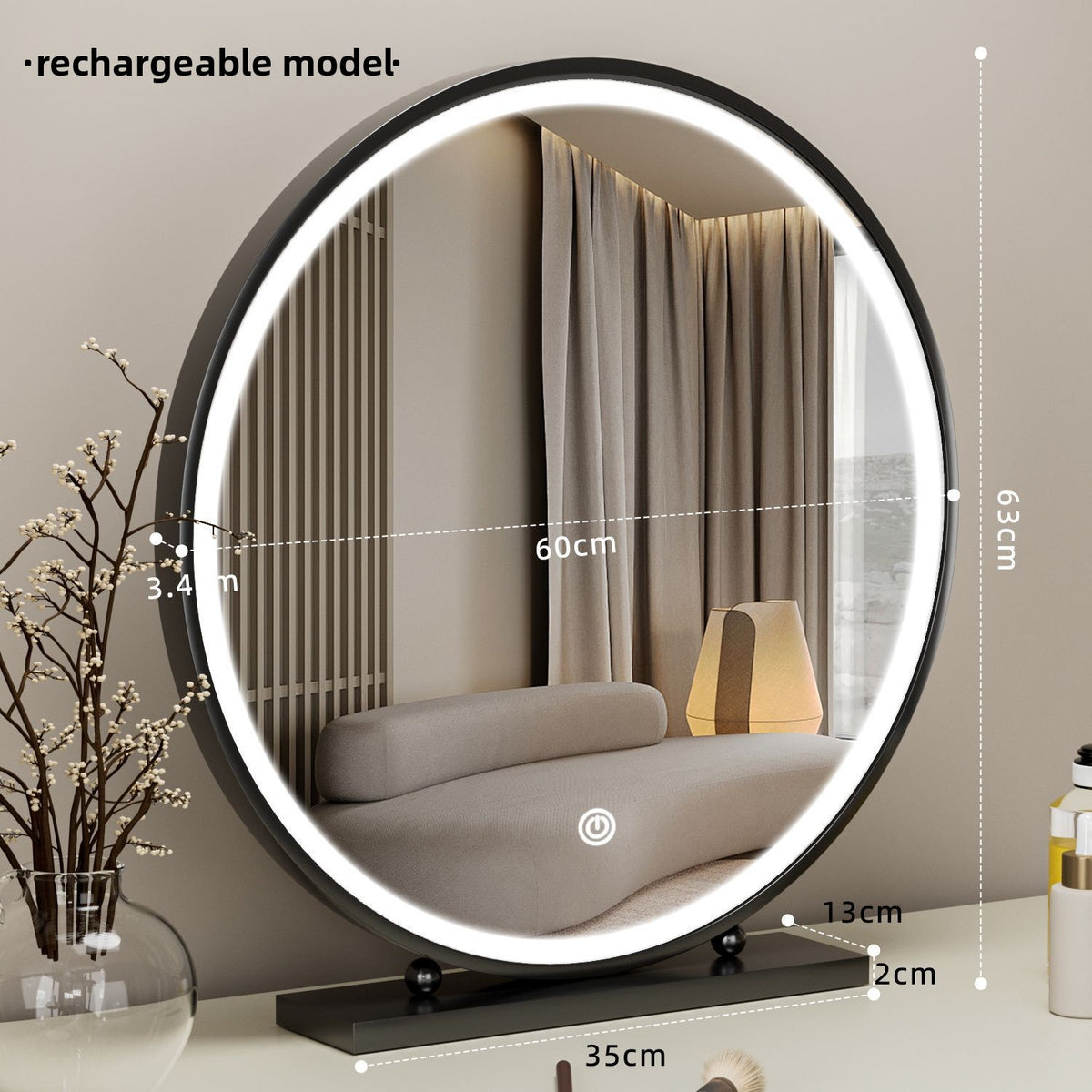 Round Smart Vanity Mirror with Dimmable Lighting