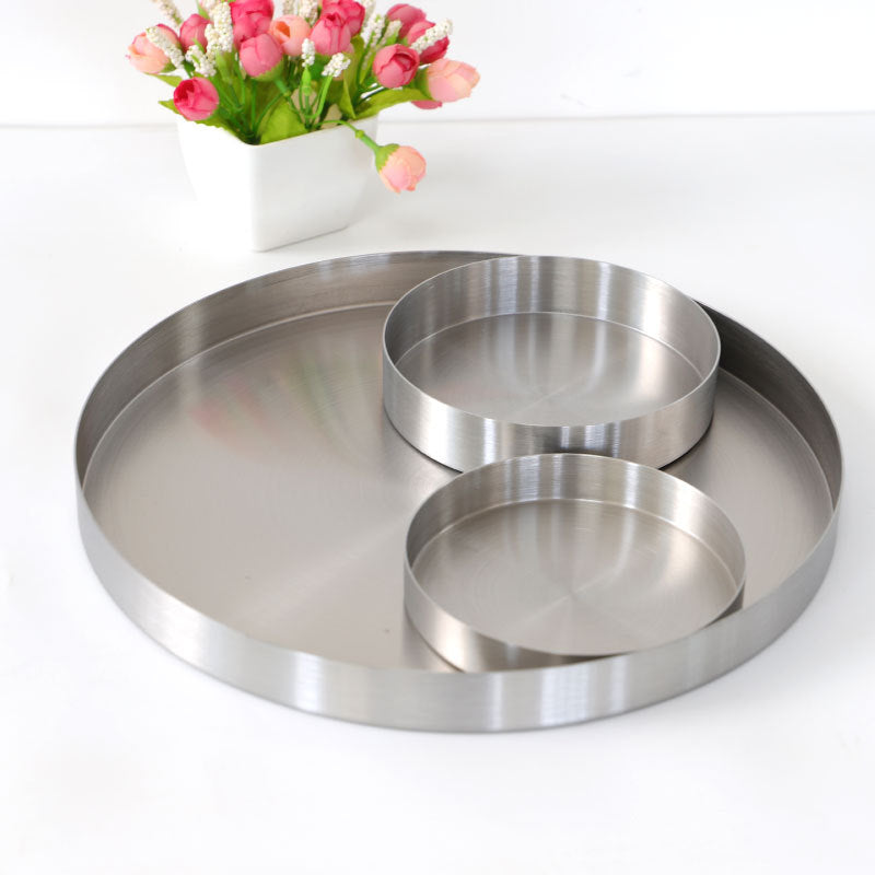 Round Storage Tray Silver Metal Organizer Plate