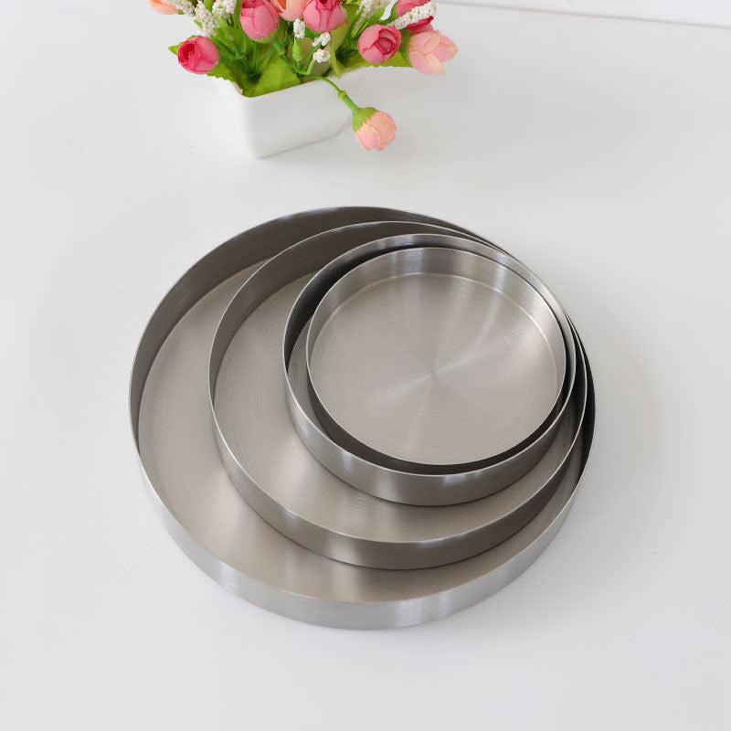 Round Storage Tray Silver Metal Organizer Plate