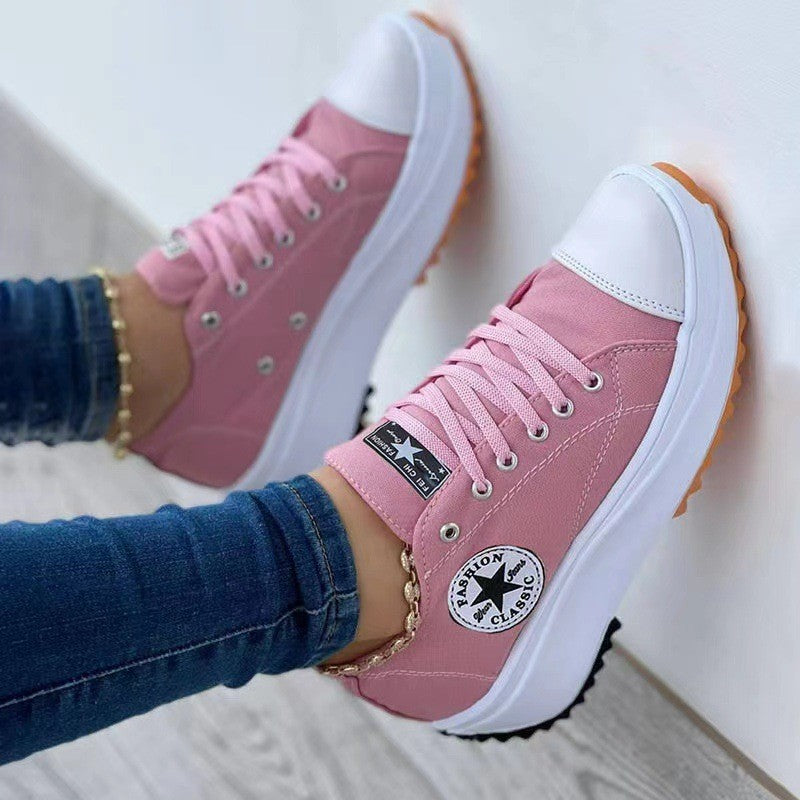 Round Toe Canvas Platform Shoes