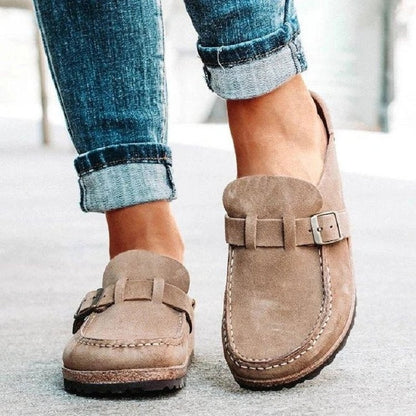 Round Toe Low Heel Slip On Sandals